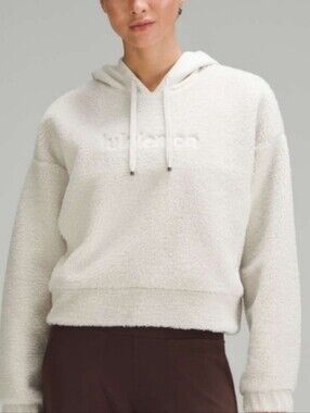 Lululemon Textured Fleece Embroidered Logo Hoodie Bone NEW Womens